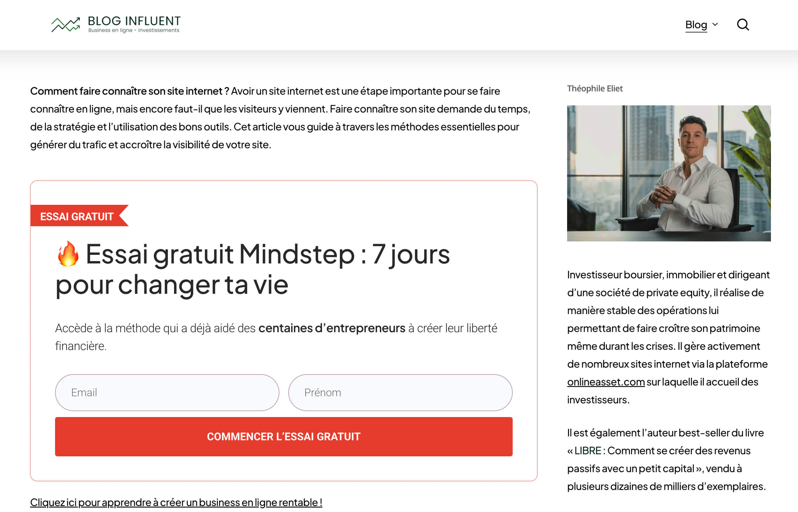 Article de BlogInfluent de Théophile Eliet pour vendre une formation sans audience
