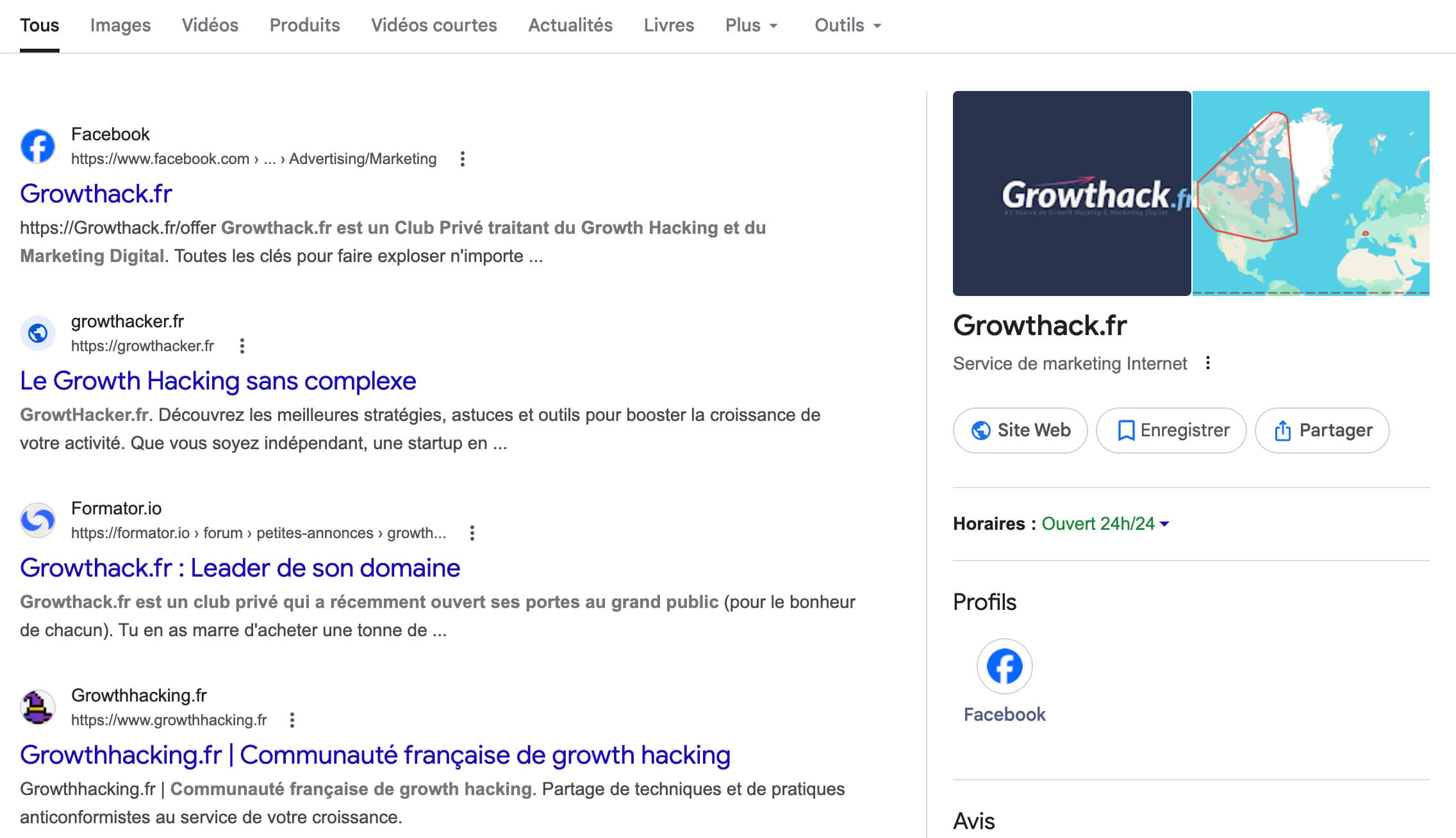 Fiche Google My Business de Growthack.fr