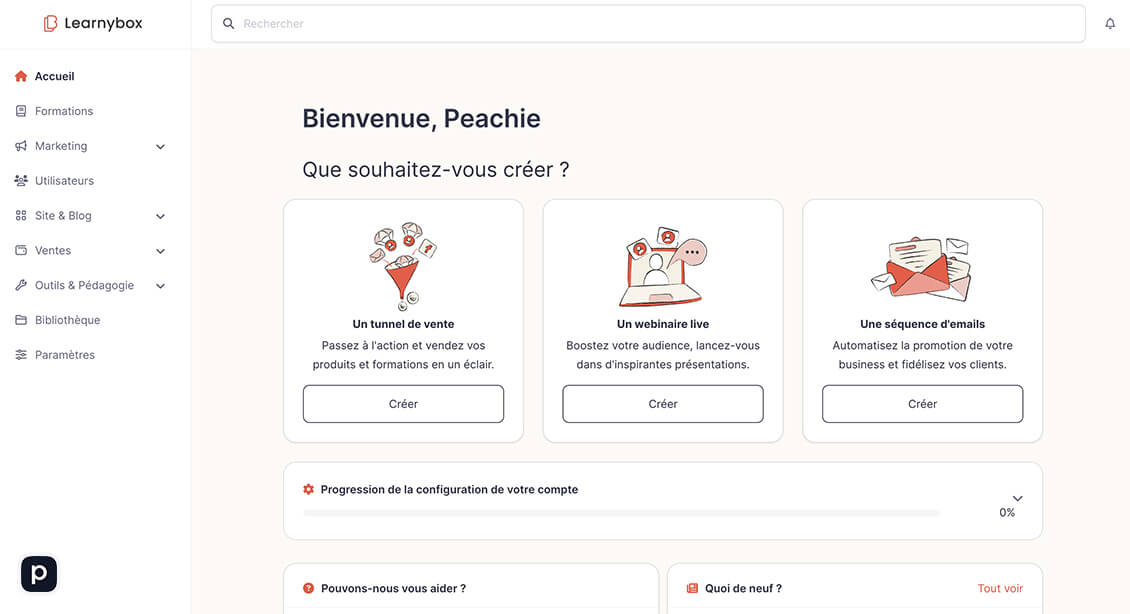 Tableau de bord de LearnyBox