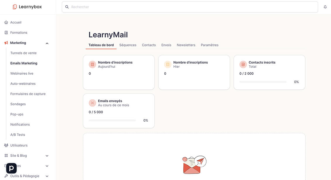 Emails marketing sur LearnyBox