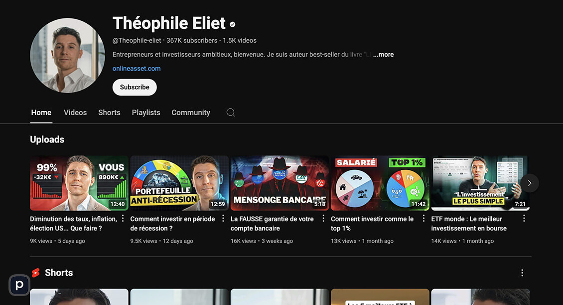 Chaîne YouTube de Théophile Eliet